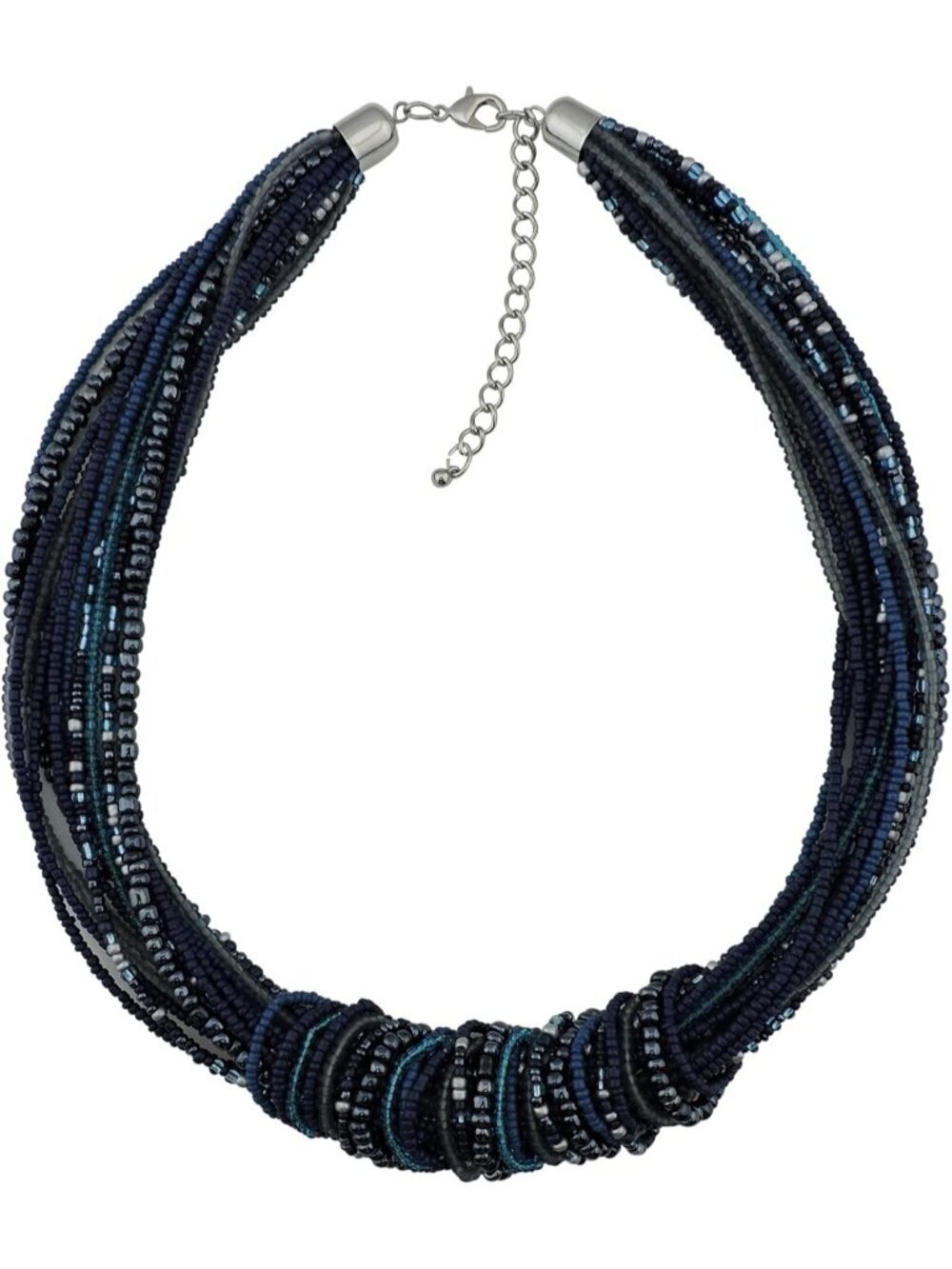 Women's dark blue Chunky Statement Colorful Seed Beads Choker Collar Necklace